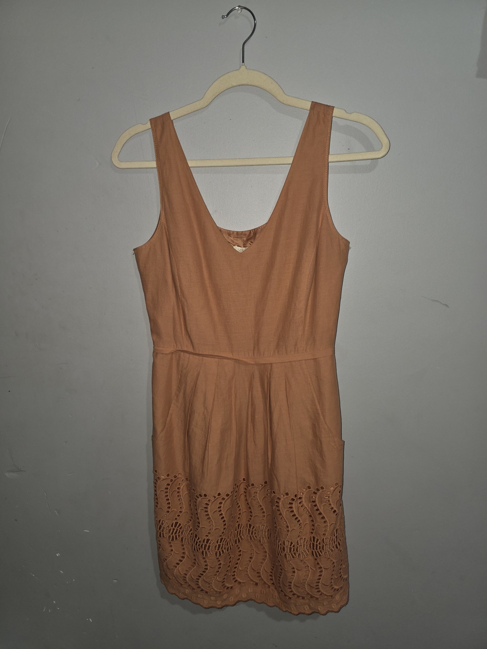 J. Crew Tan Sleeveless Eyelet-Hem Dress